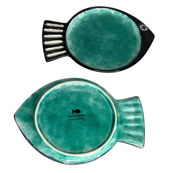 Paola Navone Fish Dish Set of 2 MCM Style Pottery Plates Made in Portugal - Picture 3 of 11
